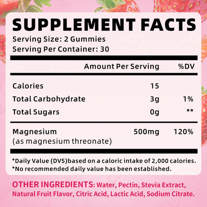 XIAAN Magnesium L-Threonate Gummies 500mg – Sugar-Free Strawberry, 120 Count
