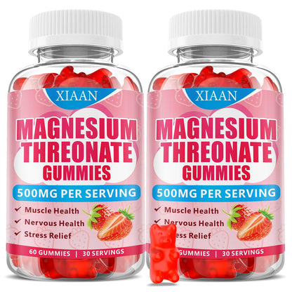 XIAAN Magnesium L-Threonate Gummies 500mg – Sugar-Free Strawberry, 120 Count