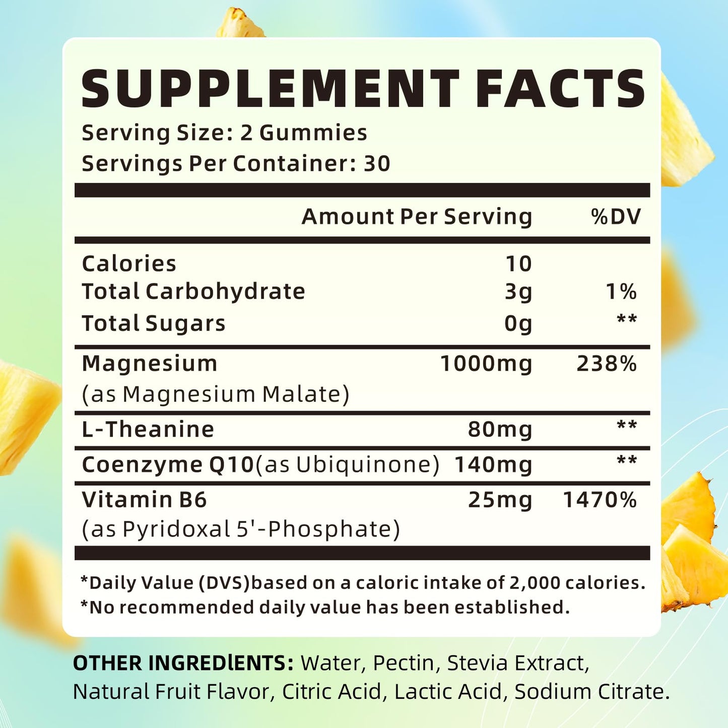 XIAAN Magnesium Malate Gummies 1000mg – CoQ10, L-Theanine & Vitamin B6 | Sugar-Free Pineapple
