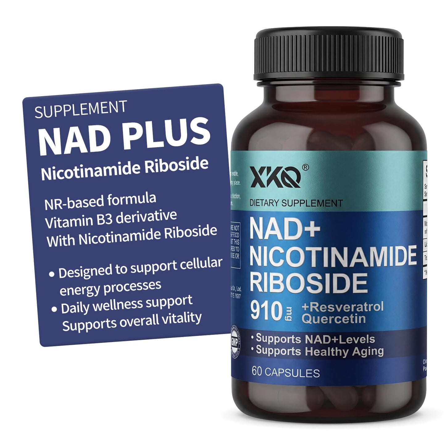 XKQ NAD+ Supplement 910mg – 60 Servings | Nicotinamide Riboside for Energy & Healthy Aging