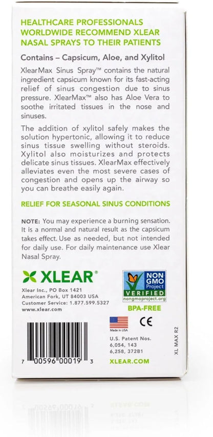 Xlear MAX Natural Xylitol Saline Nasal Spray with Capsicum & Aloe | Fast-Acting Sinus Relief 1.5 fl oz