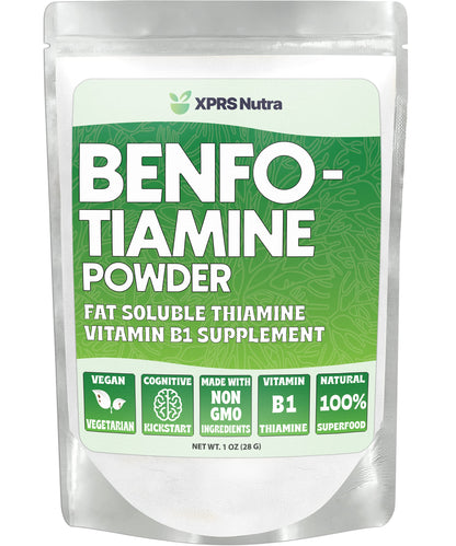 XPRS Nutra Benfotiamine Powder (Thiamine) - Fat Soluble Happy Heart Thiamine Supplement - Advanced Vitamin B1 Benfotiamine for a Cognitive Boost - Vegan Friendly Benfotamine Powder (1 Ounce)