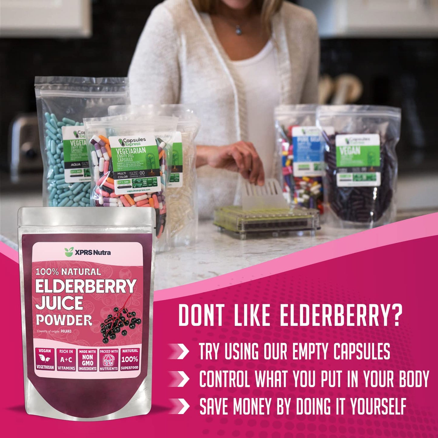 XPRS Nutra Elderberry Juice Powder - Organic Elderberry Powder, Vitamin A & C - 8 oz Pack of 2