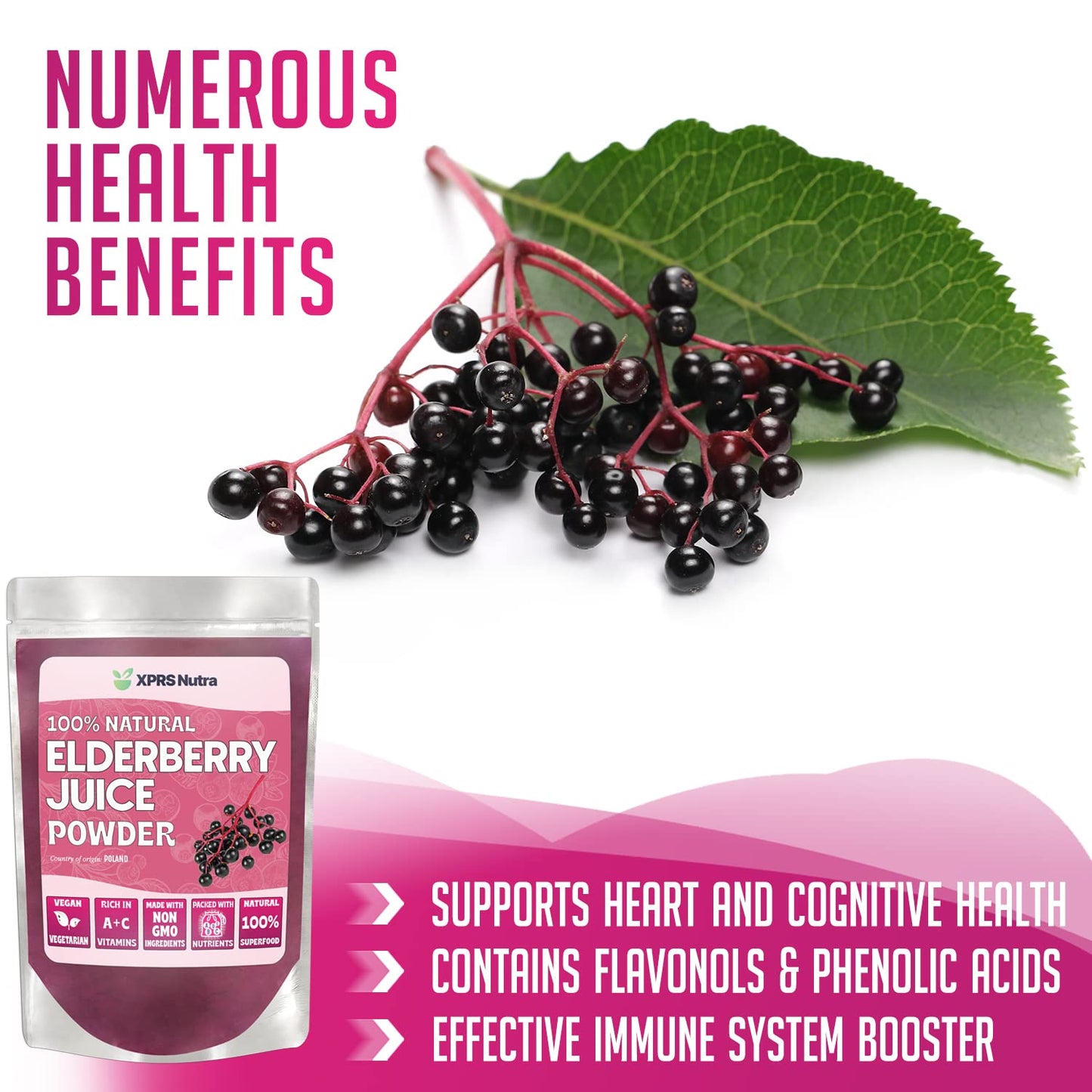 XPRS Nutra Elderberry Juice Powder - Organic Elderberry Powder, Vitamin A & C - 8 oz Pack of 2