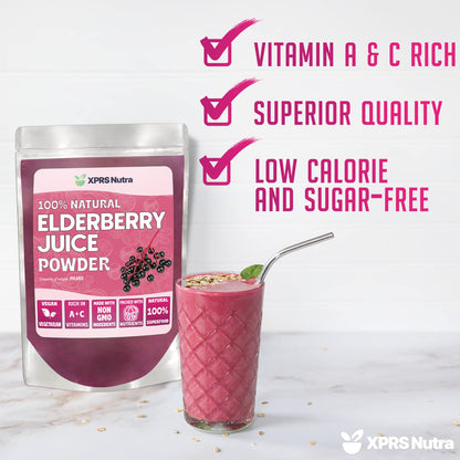 XPRS Nutra Elderberry Juice Powder - Organic Elderberry Powder, Vitamin A & C - 8 oz Pack of 2