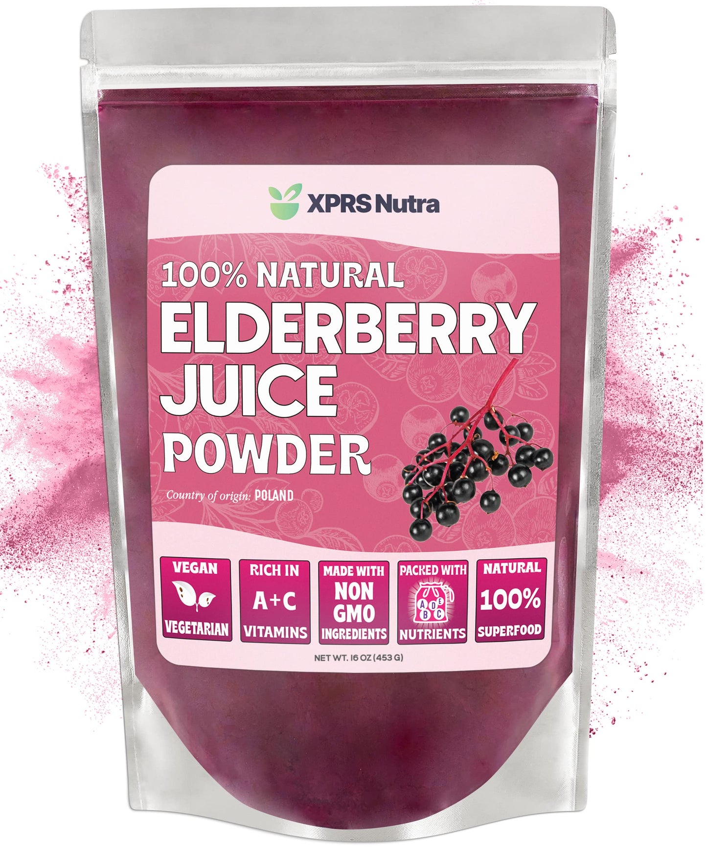 XPRS Nutra Elderberry Juice Powder – Organic Elderberry Powder (16 oz) | Vitamin A & C