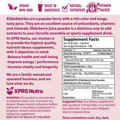 XPRS Nutra Elderberry Juice Powder – Organic Elderberry Powder (16 oz) | Vitamin A & C