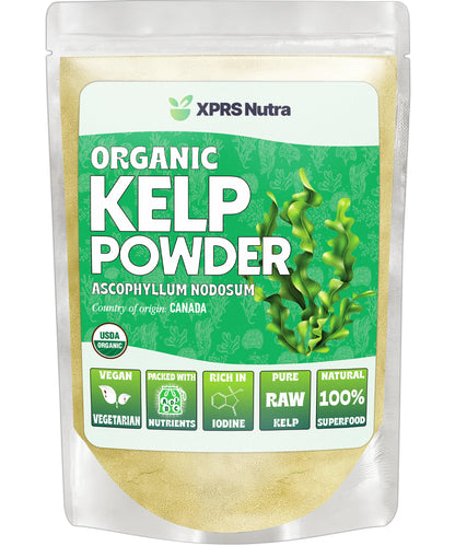 XPRS Nutra Organic Kelp Powder (Ascophyllum Nodosum) - Seaweed Powder with Iodine, Immune Vitamins & Minerals - Food Grade Kelp Supplement (16 oz) - Vegan Superfood for Skin Care