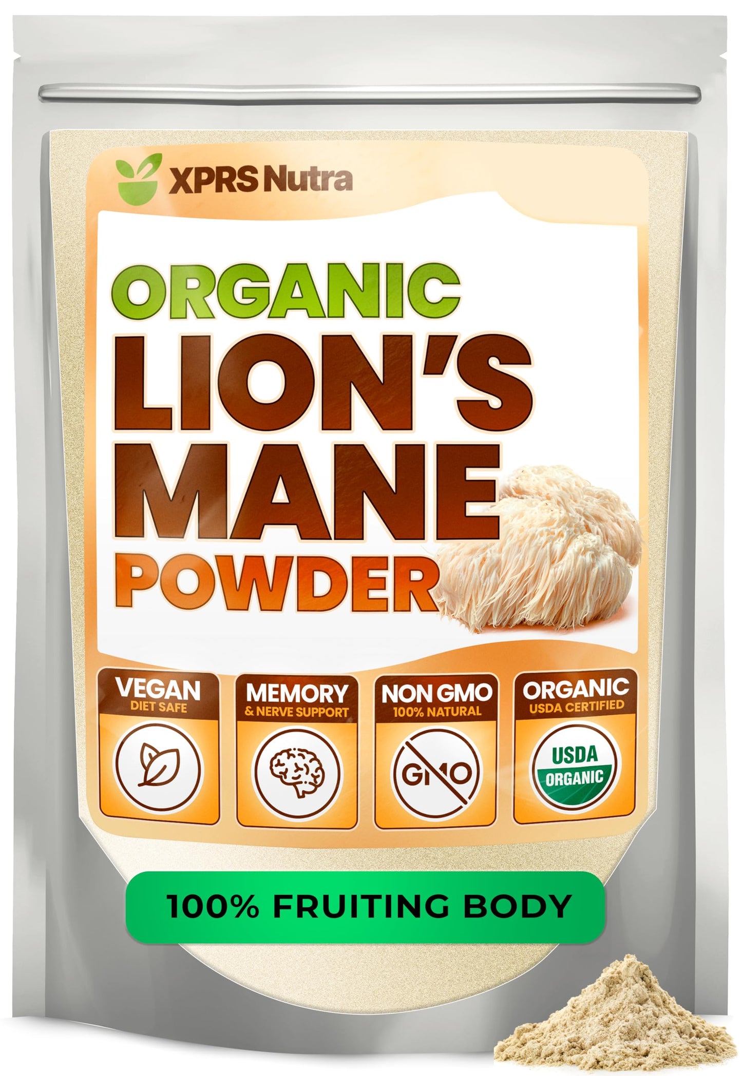 XPRS Nutra Organic Lion's Mane Mushroom Powder – Mental Clarity, Cognition & Immunity (16 oz)