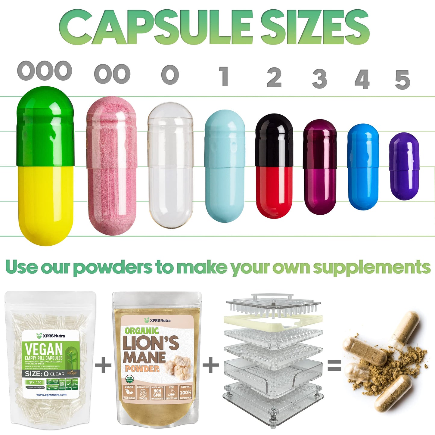 XPRS Nutra Size 000 Empty Gelatin Capsules – 1000 Count – DIY Filling
