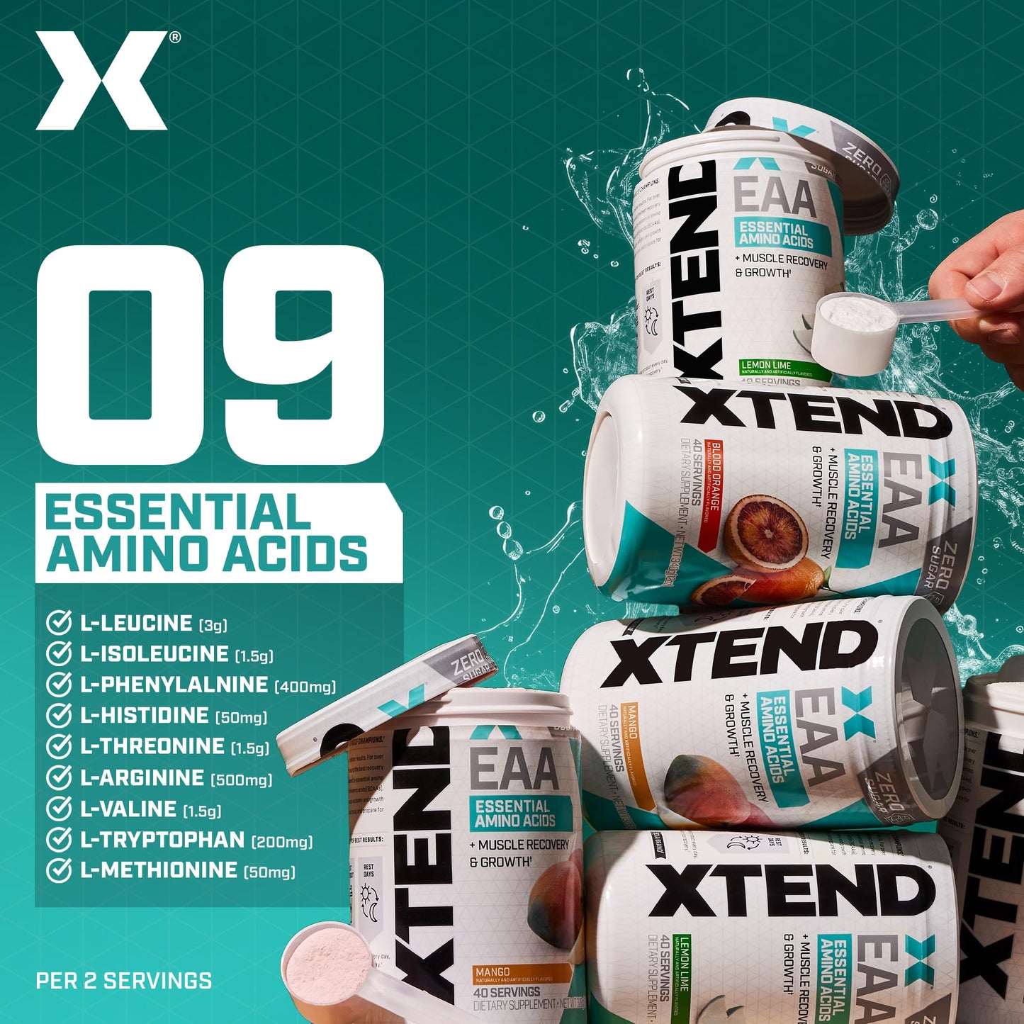 Xtend Scivation EAA + BCAA Powder - 9 Essential Amino Acids, 10g EAAs per 2 Servings, Blood Orange