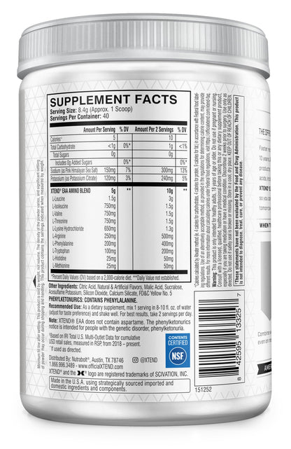 Xtend Scivation EAA + BCAA Powder | 9 Essential Amino Acids | 10g EAAs per 2 Servings | Lemon Lime | 40 Servings