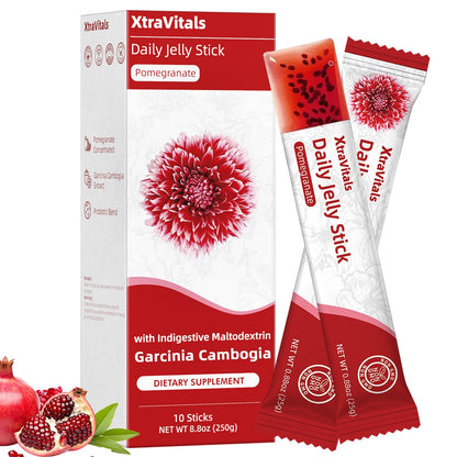 XtraVitals Coleology Cutting Jelly – Korean Jelly Sticks with 1200mg Garcinia Cambogia, Chia, Collagen, Detox & Digestion, Pomegranate Flavor, 10 Sticks