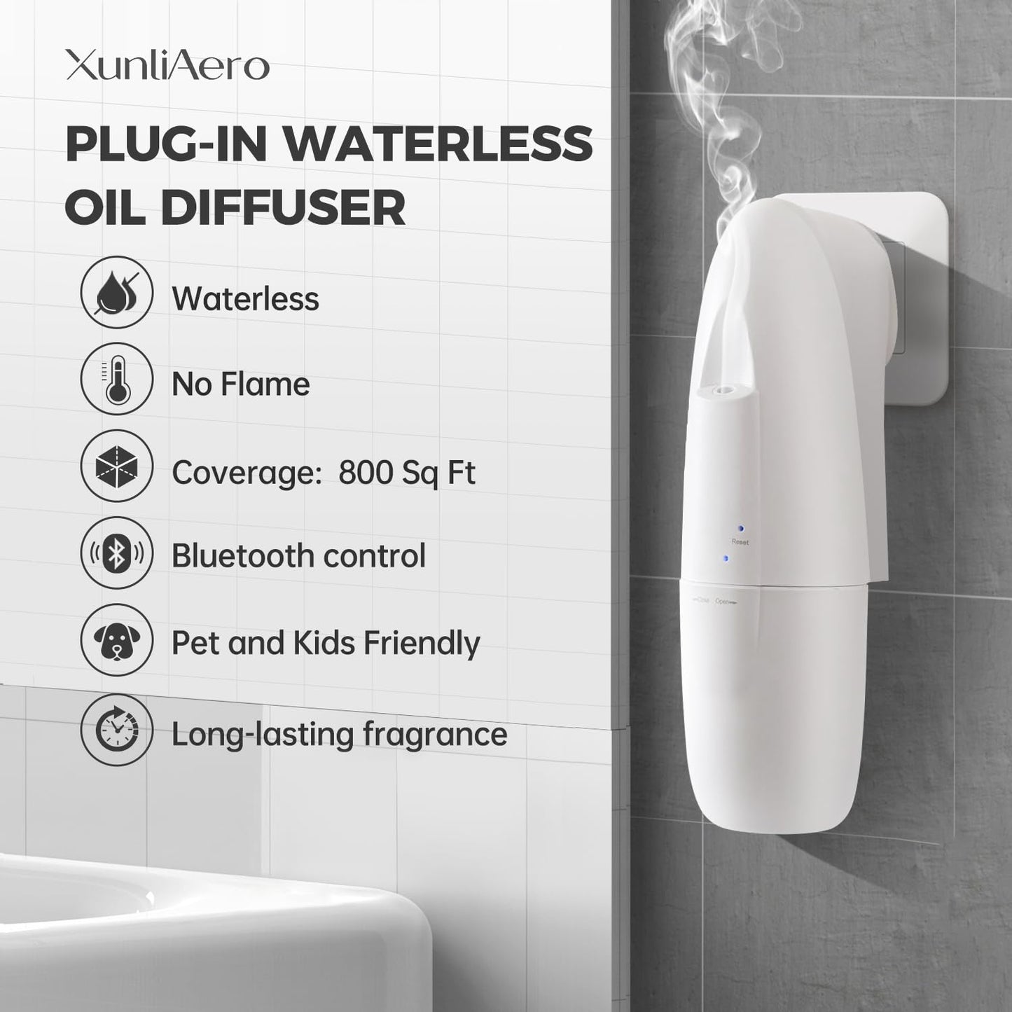XunliAero Waterless Plug-in Diffuser 100ml | Nano Mist, App/Bluetooth Control, Large Room