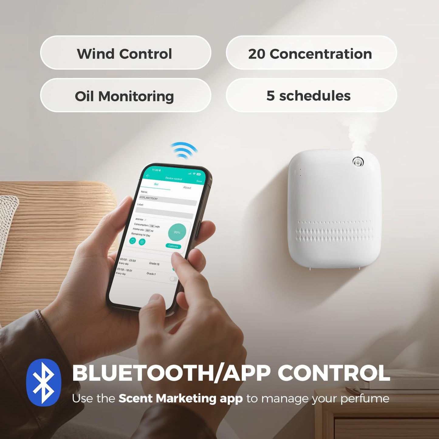 XunliAero Waterless Essential Oil Diffuser — 2000 Sqft Coverage, Wall & Desktop, 400ml, Smart App