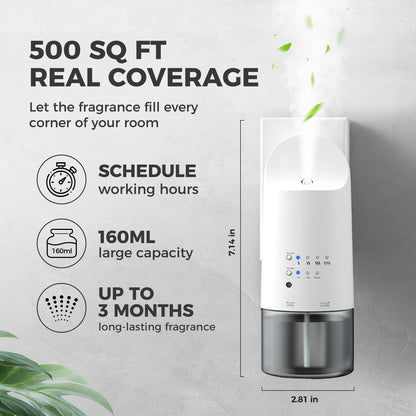 XunliAero Plug-in Waterless Diffuser — 500 sq ft Coverage, Nano Mist, Auto Day/Night, 160 ml