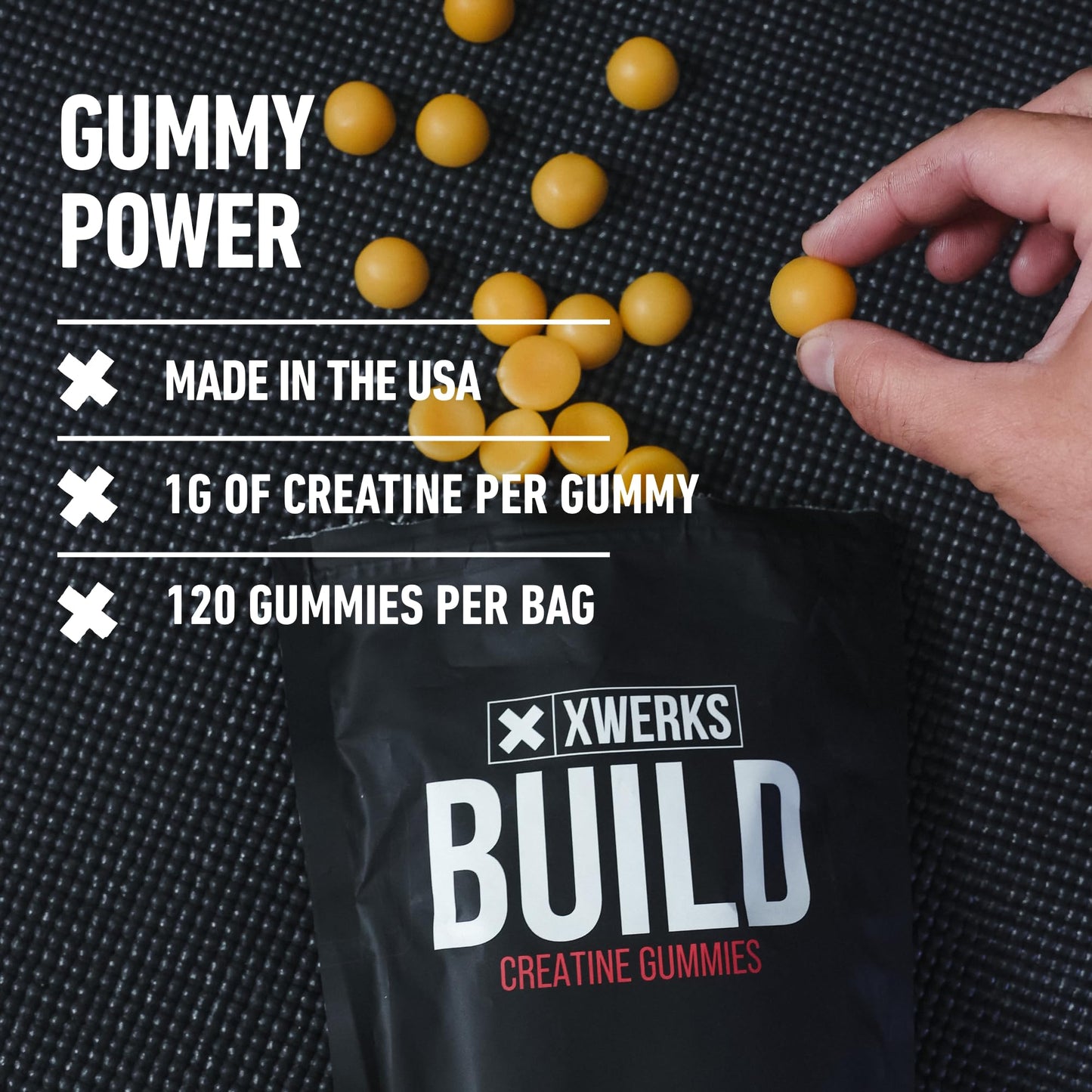 Xwerks Build Creatine Gummies for Men and Women – 120 Count, 1g per Gummy, Lemon Flavor, 4g Total Creatine per Serving