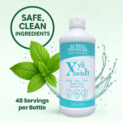Xyli Swish - All Natural Formulated Nano Silver, Xylitol & Aloe Mouthwash - Alcohol and Fluoride Free - Oral Rinse to Fight Bad Breath & Dry Mouth - Peppermint Flavor - 16oz.