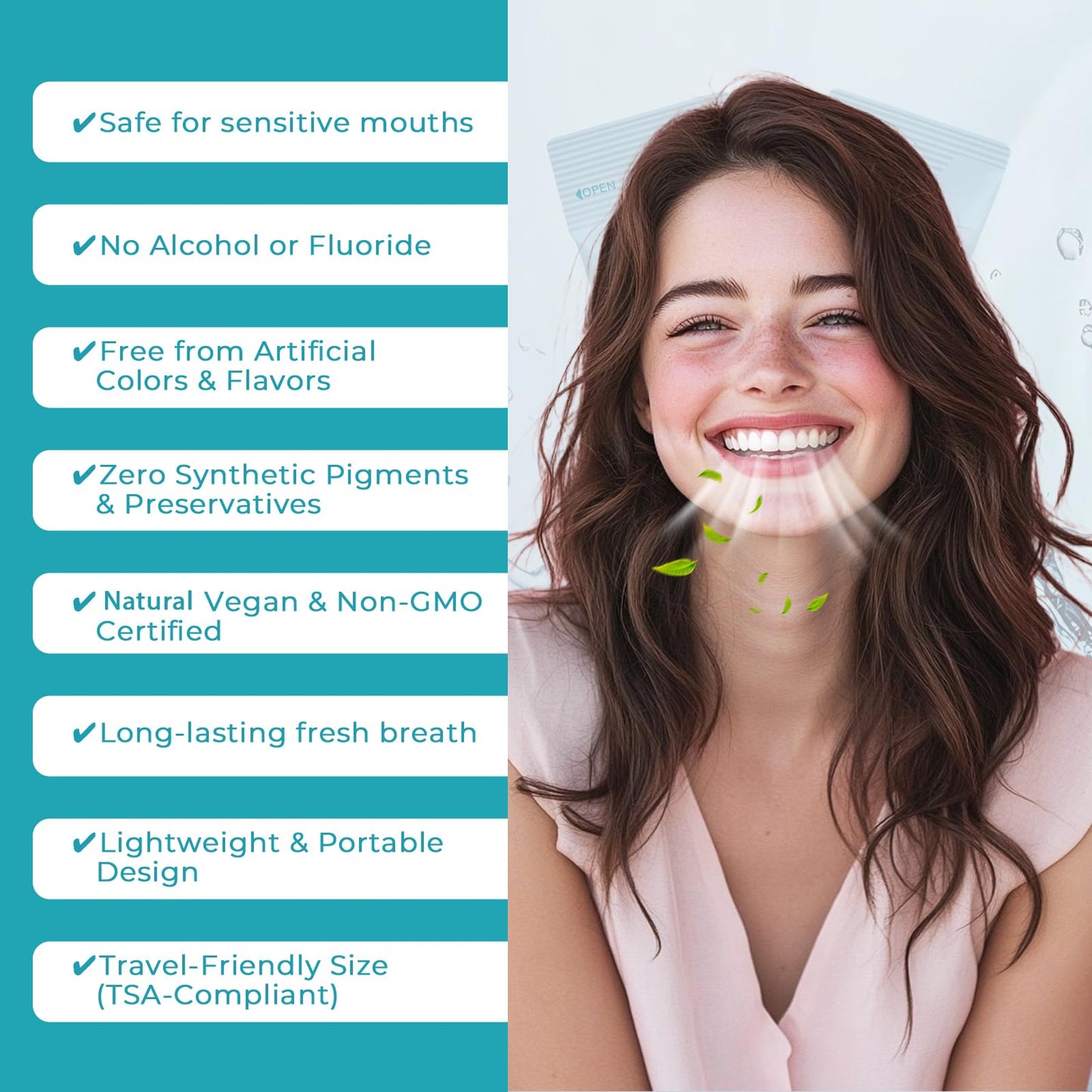 Travel-Size Alcohol-Free & Fluoride-Free Mint Mouthwash Packets – 60 Portable 0.63 oz