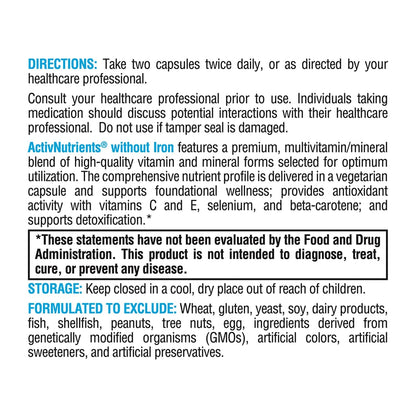 XYMOGEN ActivNutrients Without Iron - Multivitamin & Mineral Support