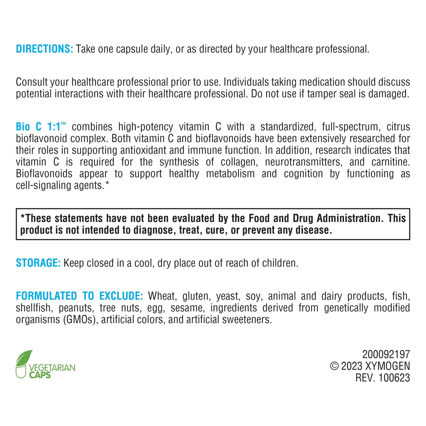 XYMOGEN Bio C 1:1 - High Potency Vitamin C with Citrus Bioflavonoids (90 Capsules) | Immune Support & Collagen Synthesis