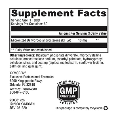 XYMOGEN DHEA 10 mg – Micronized DHEA for Hormone Balance & Adrenal Support (60 Tablets)
