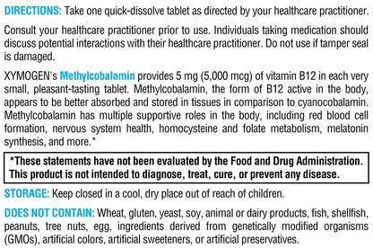 XYMOGEN Methylcobalamin 5,000 mcg – Vitamin B12 Supplement for Methylation, Neurological Health & Immunity (120 Tablets)