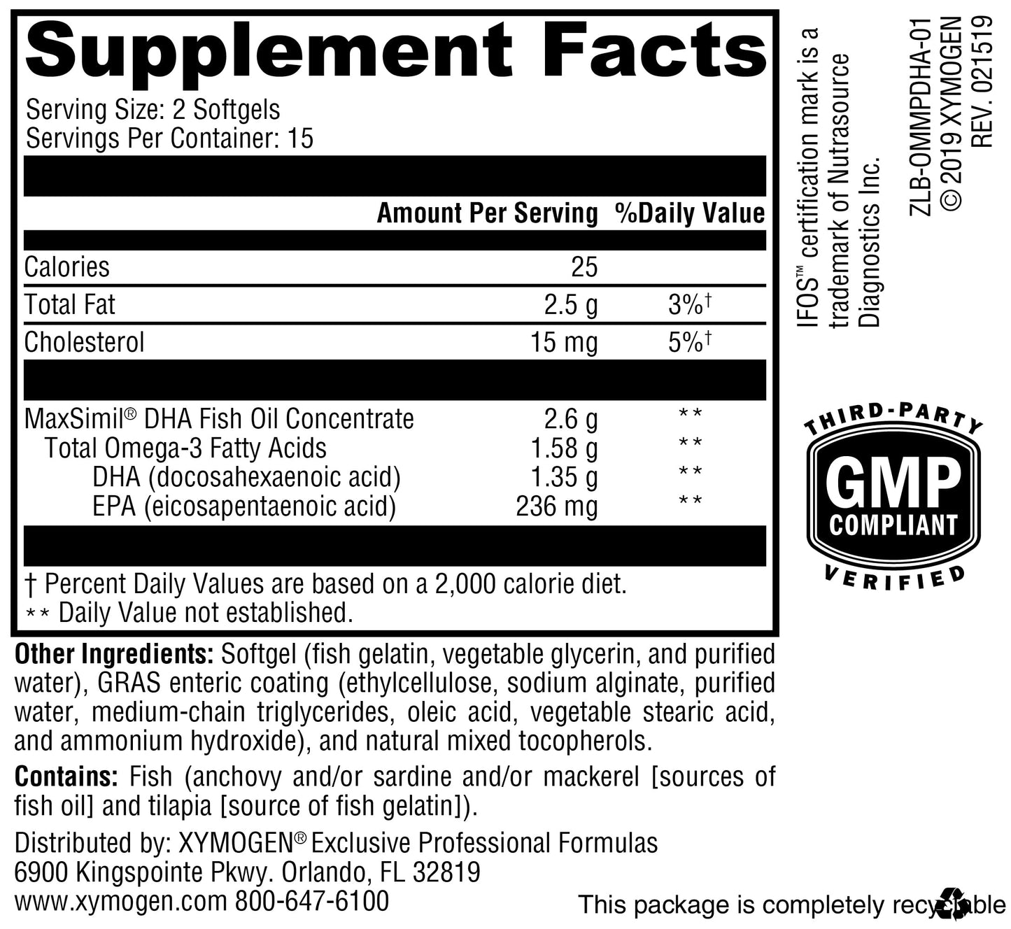 XYMOGEN Omega MonoPure DHA EC - Highly Concentrated DHA Omega-3 for Cardiovascular, Immune & Cognitive Support (30 Softgels)
