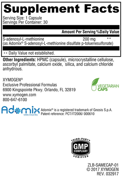 XYMOGEN SAM-e 200mg – Liver Support, Vegan & Gluten Free (30 Capsules)