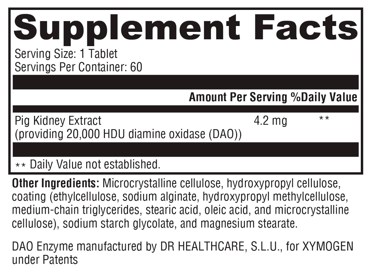 XYMOGEN HistDAO — DAO Enzyme Supplement, 20,000 HDU/Tablet, Digestive Health Support (60 Tablets)