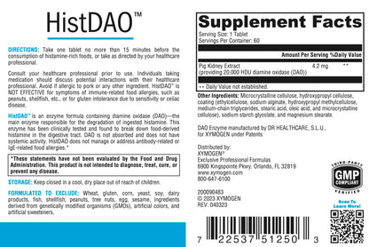 XYMOGEN HistDAO — DAO Enzyme Supplement, 20,000 HDU/Tablet, Digestive Health Support (60 Tablets)