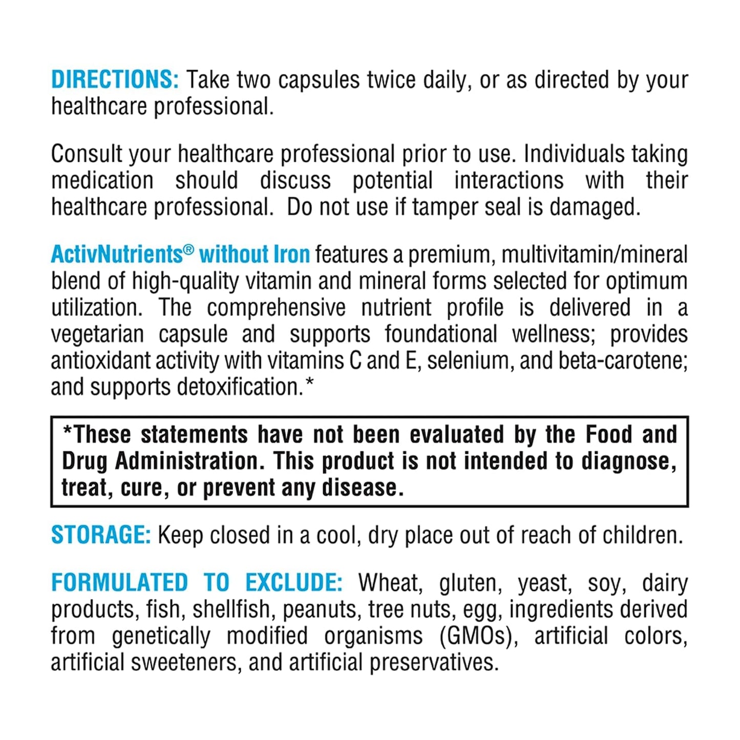 XYMOGEN ActivNutrients Without Iron — Multivitamin & Mineral Blend for Wellness, Immune, Energy & Mood (120 Capsules)