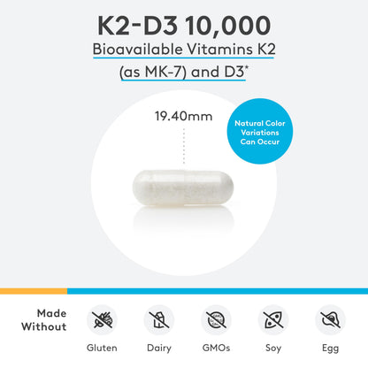 XYMOGEN K2-D3 10000 IU – Bioavailable Vitamin D3 K2 (MK-7) for Bone, Heart & Immune Support | 60 Capsules