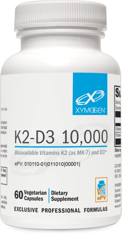 XYMOGEN K2-D3 10000 IU – Bioavailable Vitamin D3 K2 (MK-7) for Bone, Heart & Immune Support | 60 Capsules
