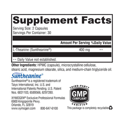 XYMOGEN L-Theanine 400mg – Suntheanine Calm & Relaxation Supplement | 60 Capsules