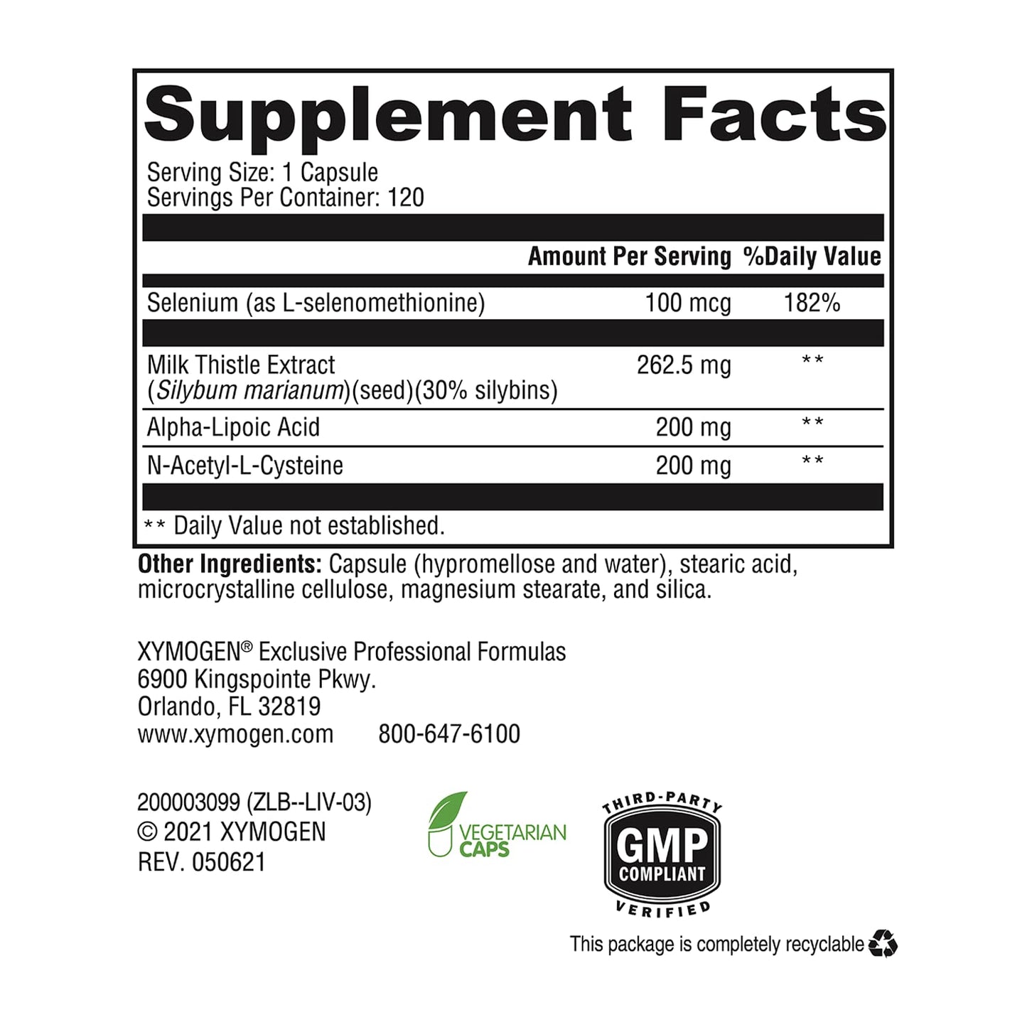 XYMOGEN Liver Protect - Liver Support with Milk Thistle, NAC, ALA & Selenium | 120 Capsules