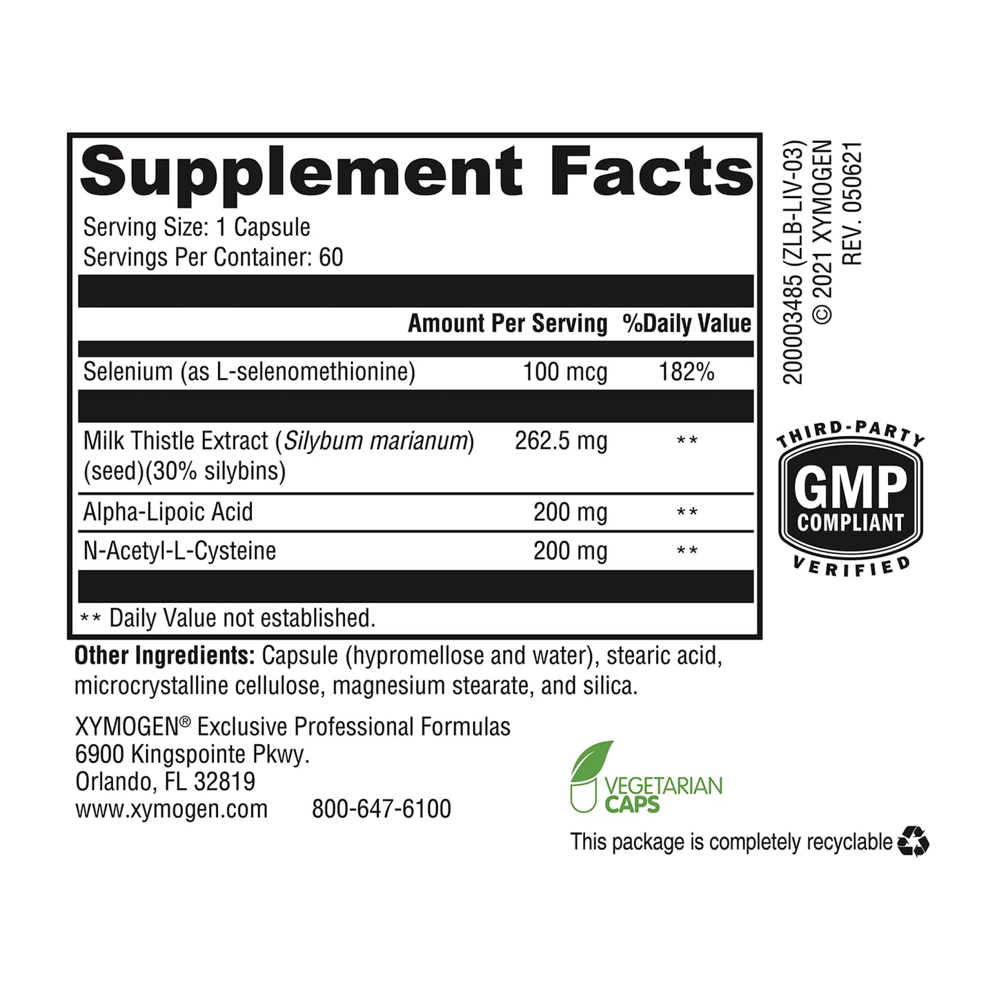 XYMOGEN Liver Protect - Liver Health Support with NAC, Milk Thistle, ALA & Selenium (60 capsules)