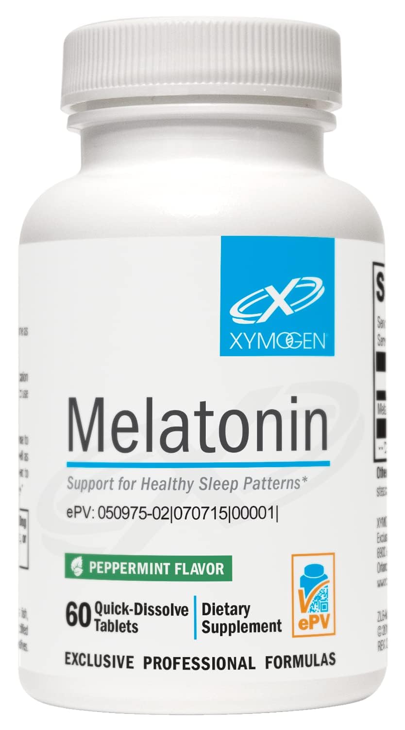 XYMOGEN Melatonin Peppermint Lozenges 3mg | Nighttime Sleep Support (60 Quick-Dissolve Tablets)