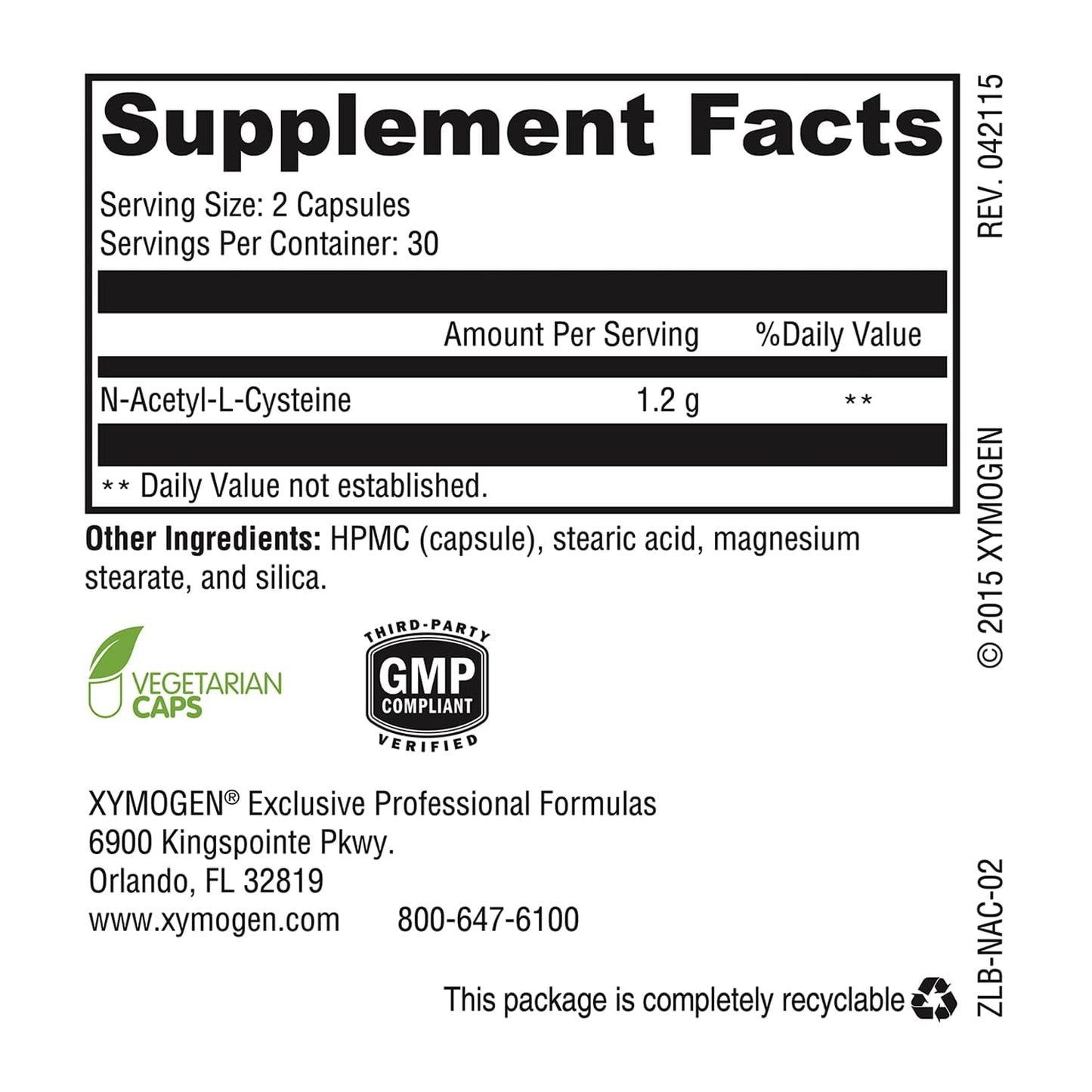 XYMOGEN NAC N-Acetyl-Cysteine 600mg – Cardiovascular, Antioxidant & Liver Detox Support | Non-GMO NAC Supplement (60 Capsules)