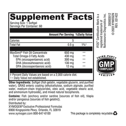 XYMOGEN Omega MonoPure 650 EC – 3X Absorption, Small Softgels, EPA/DHA/DPA
