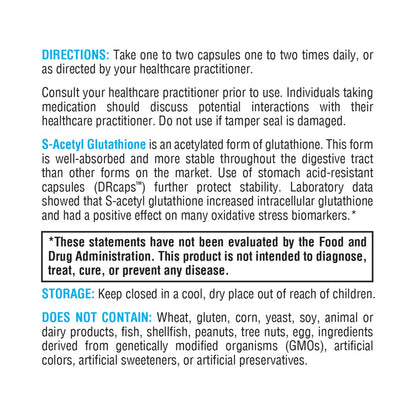 XYMOGEN S Acetyl Glutathione - Superior Absorption Glutathione Supplement with Stomach Acid-Resistant Capsules (60 Capsules) | Immune Support & Healthy Aging