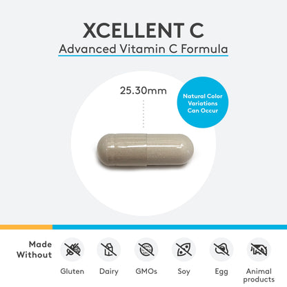 XYMOGEN Xcellent C High-Potency Vitamin C with BioPerine | Buffered for Gentle Digestion, 120 Capsules