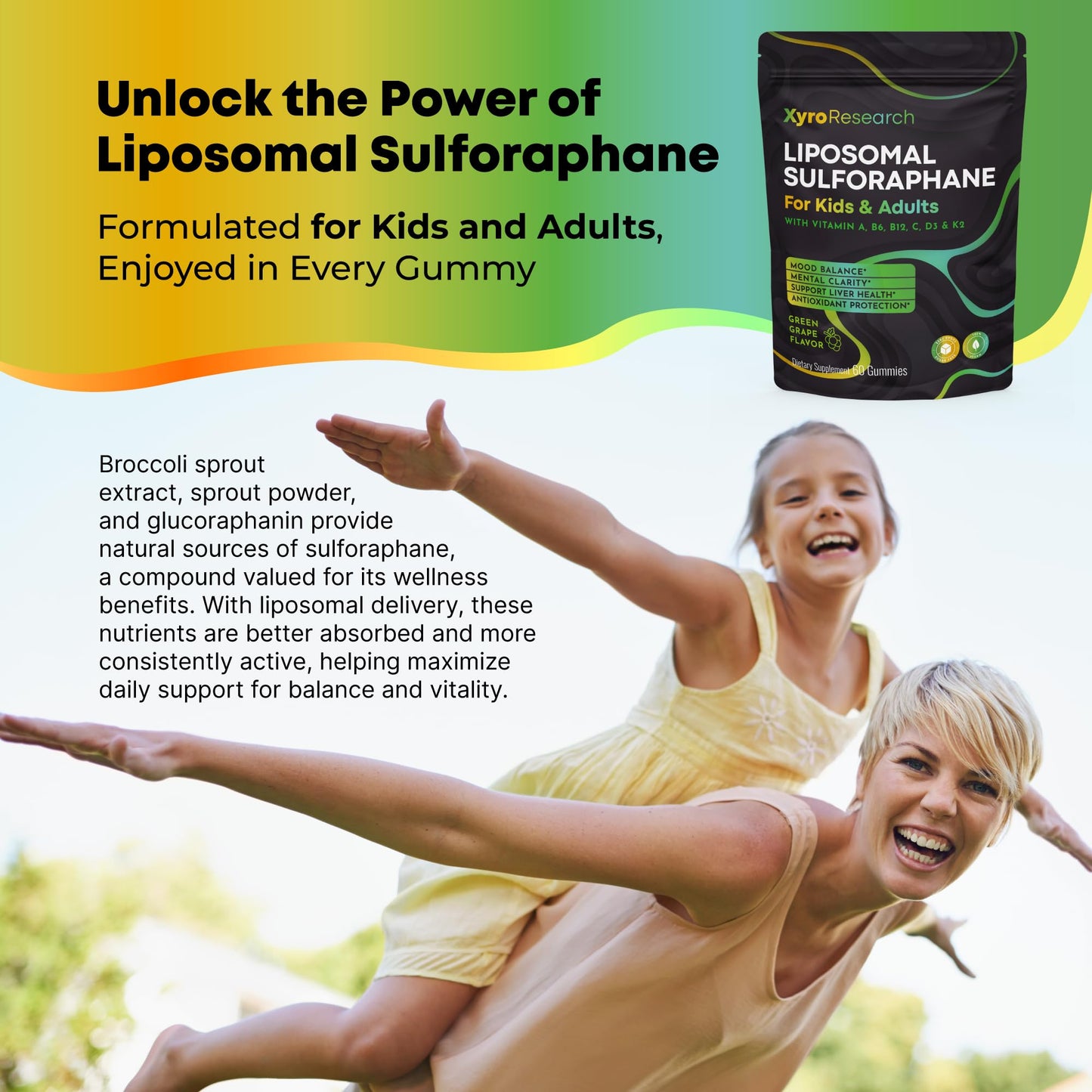 Xyro Research Liposomal Sulforaphane Gummies – 150mg Broccoli Sprout Extract | Vegan, Non-GMO, Sugar-Free
