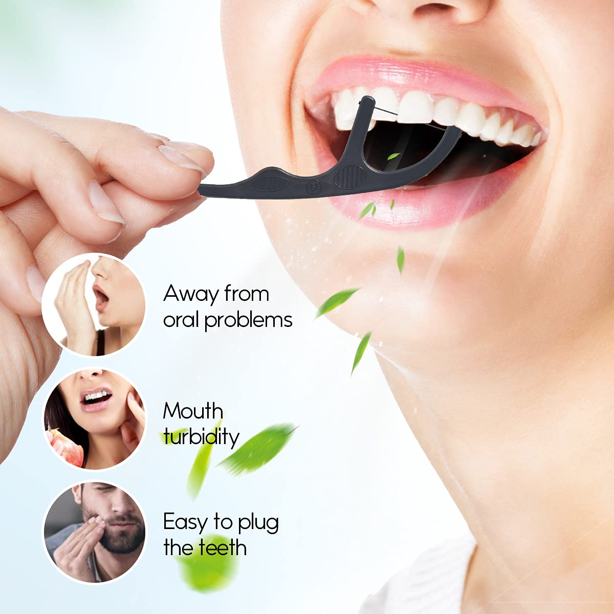 Y-Kelin Natural Dental Floss Picks – Vegan, Eco-Friendly, Black Bamboo Charcoal, Mint, 100 Pcs