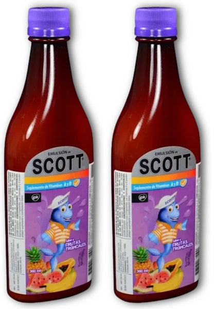 YAHVE Scott's Emulsion - Tropical Fruit Flavor Cod Liver Oil for Kids (360 ml / 12.17 fl oz) - Vitamin A & Calcium - Pack of 2