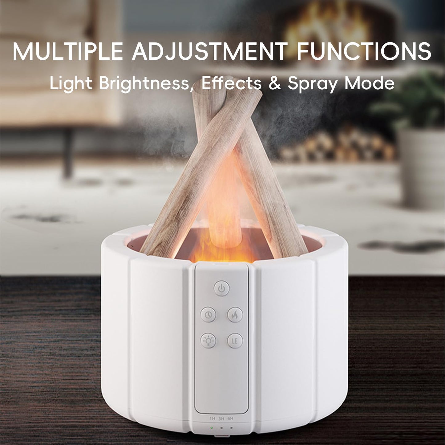 YALEDI Campfire Flame Diffuser – 250ml Wood Diffuser with Remote, Auto Shut-Off (White)