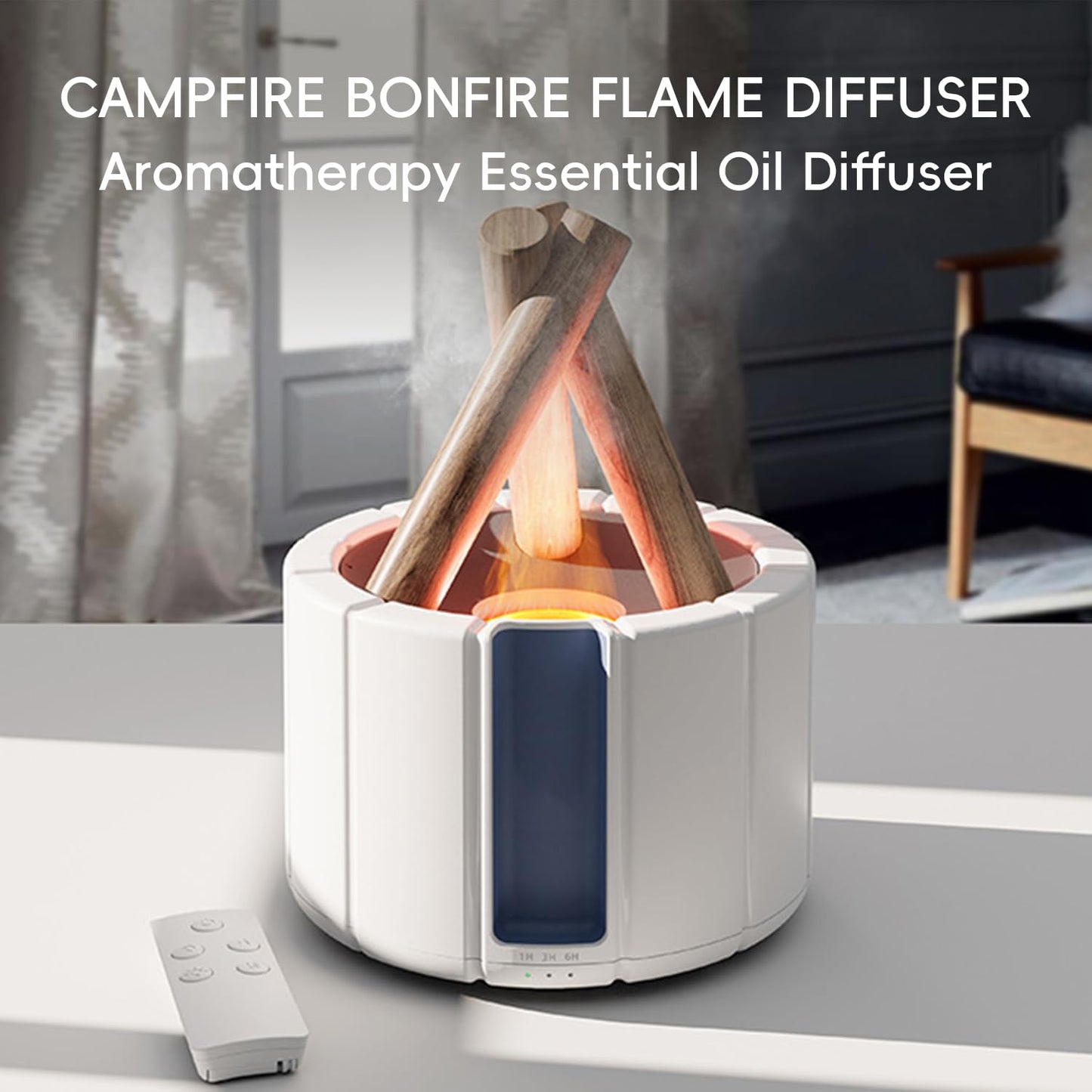 YALEDI Campfire Flame Diffuser – 250ml Wood Diffuser with Remote, Auto Shut-Off (White)