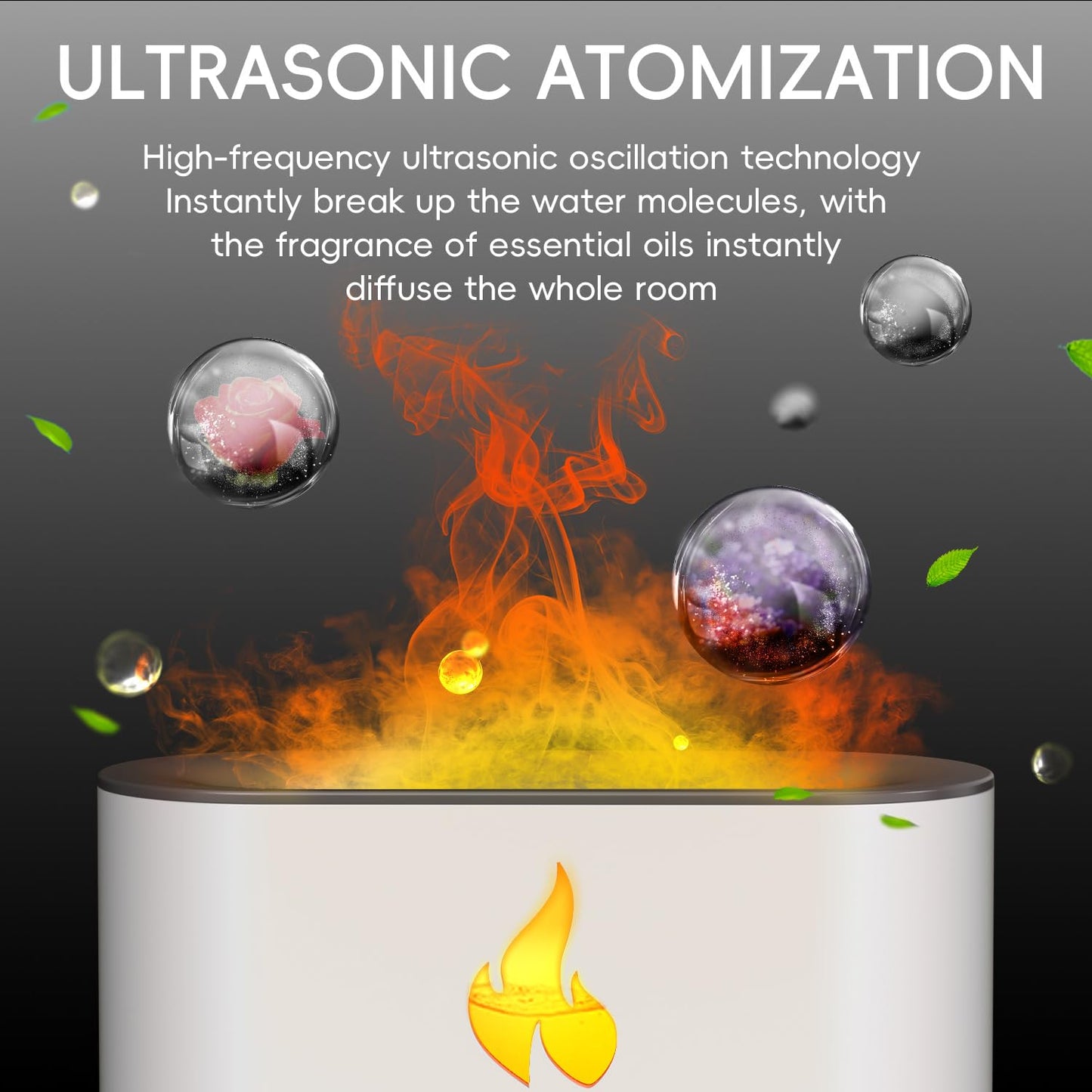 YALEDI Essential Oil Diffuser – Fireplace Flame Light, 250ml Himalayan Salt Lamp (White)