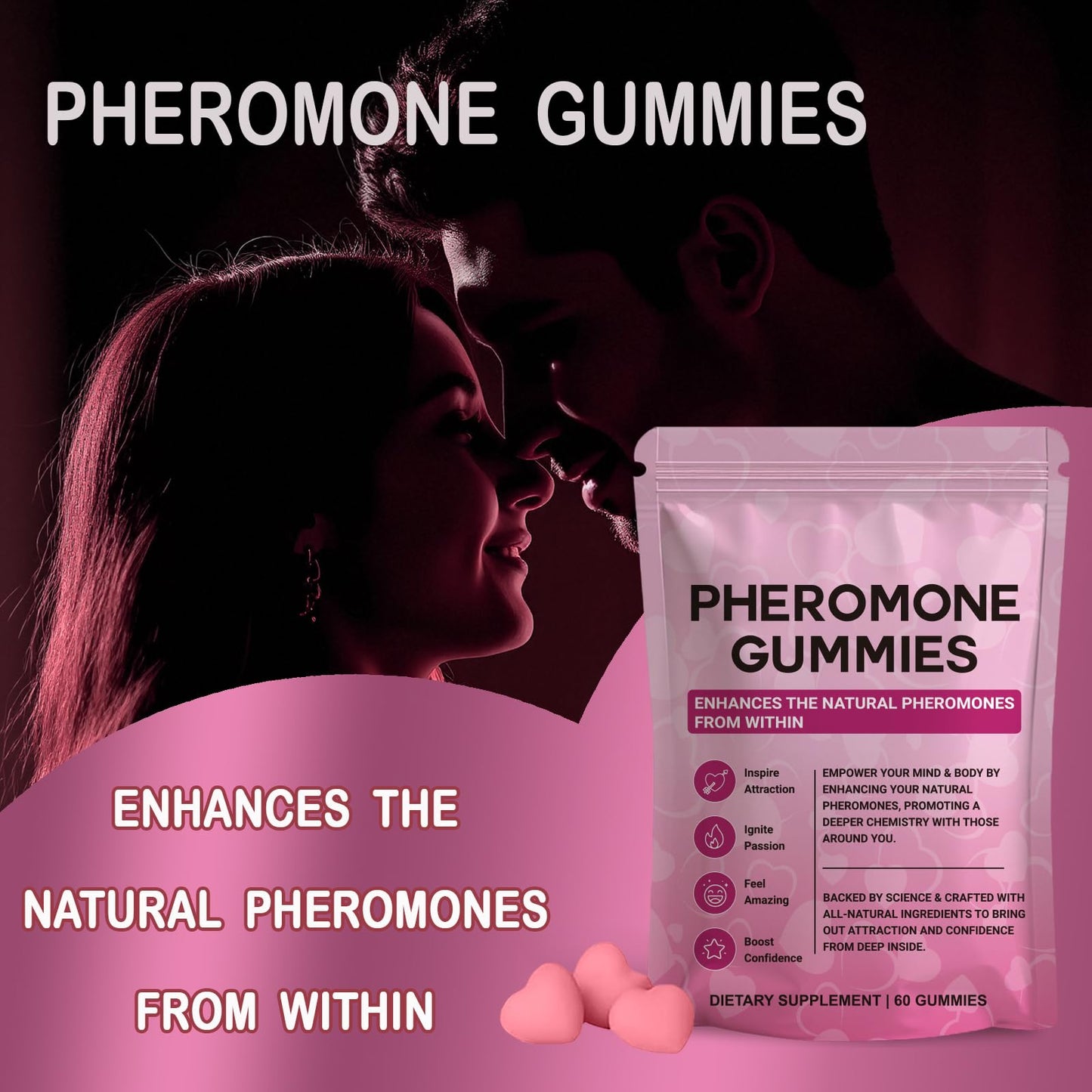 Yalei Pheromone Gummies for Women – Charisma, Confidence & Social Vibe (Sugar Free, Strawberry)