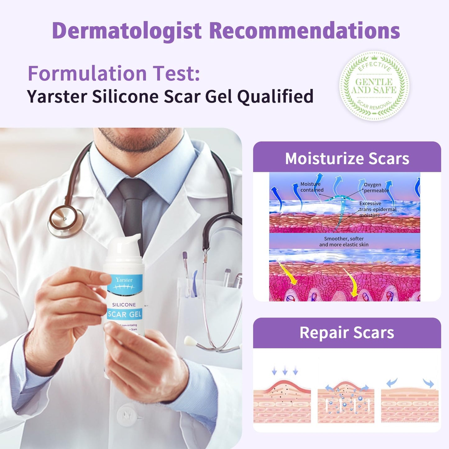 Yarster Silicone Scar Gel - Fade Scars & Stretch Marks, 1.7 oz